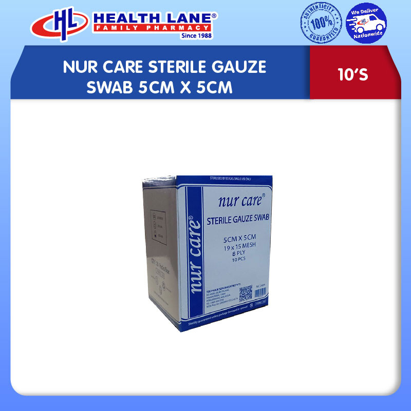NUR CARE STERILE GAUZE SWAB 5CMx5CM 10'S